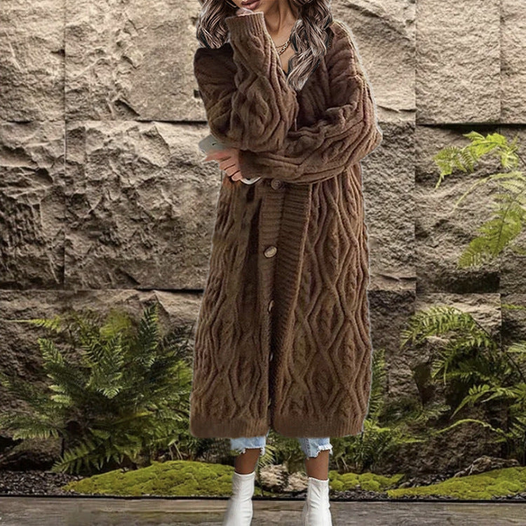 Street-Wave Women's Cable Knit Coat With Intricate Cable Pattern Elegant Winter Outerwear For Fashionable Women