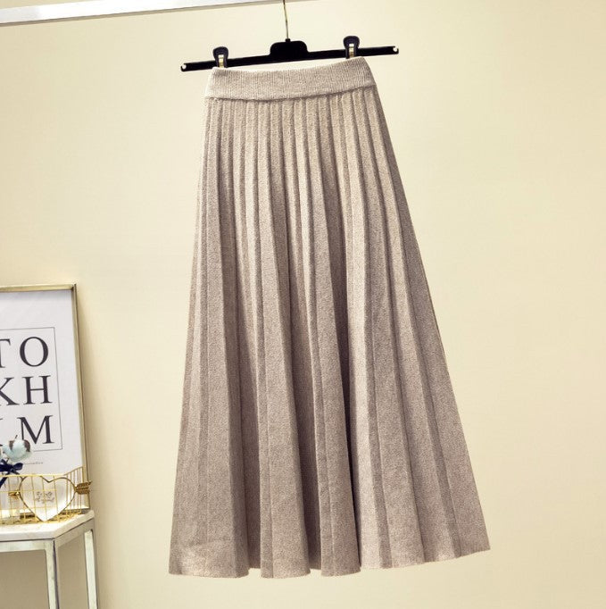 Street-wave Pleated Maxi Knit Skirt for Women Elegant Comfortable Everyday Wear Chic