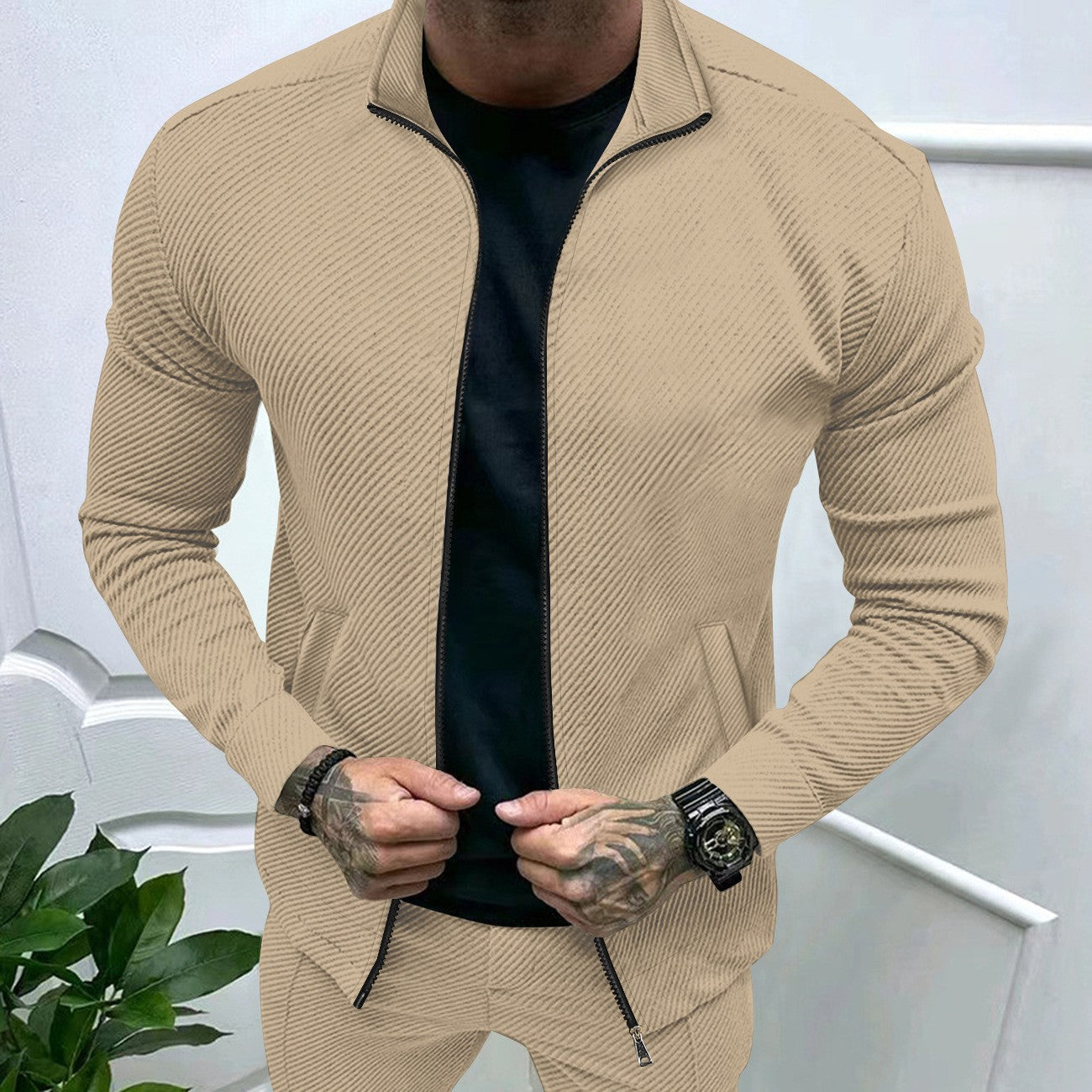 Streetwave Mens Sporty Jacket With Structured Knit Design For Modern Athletes Performance