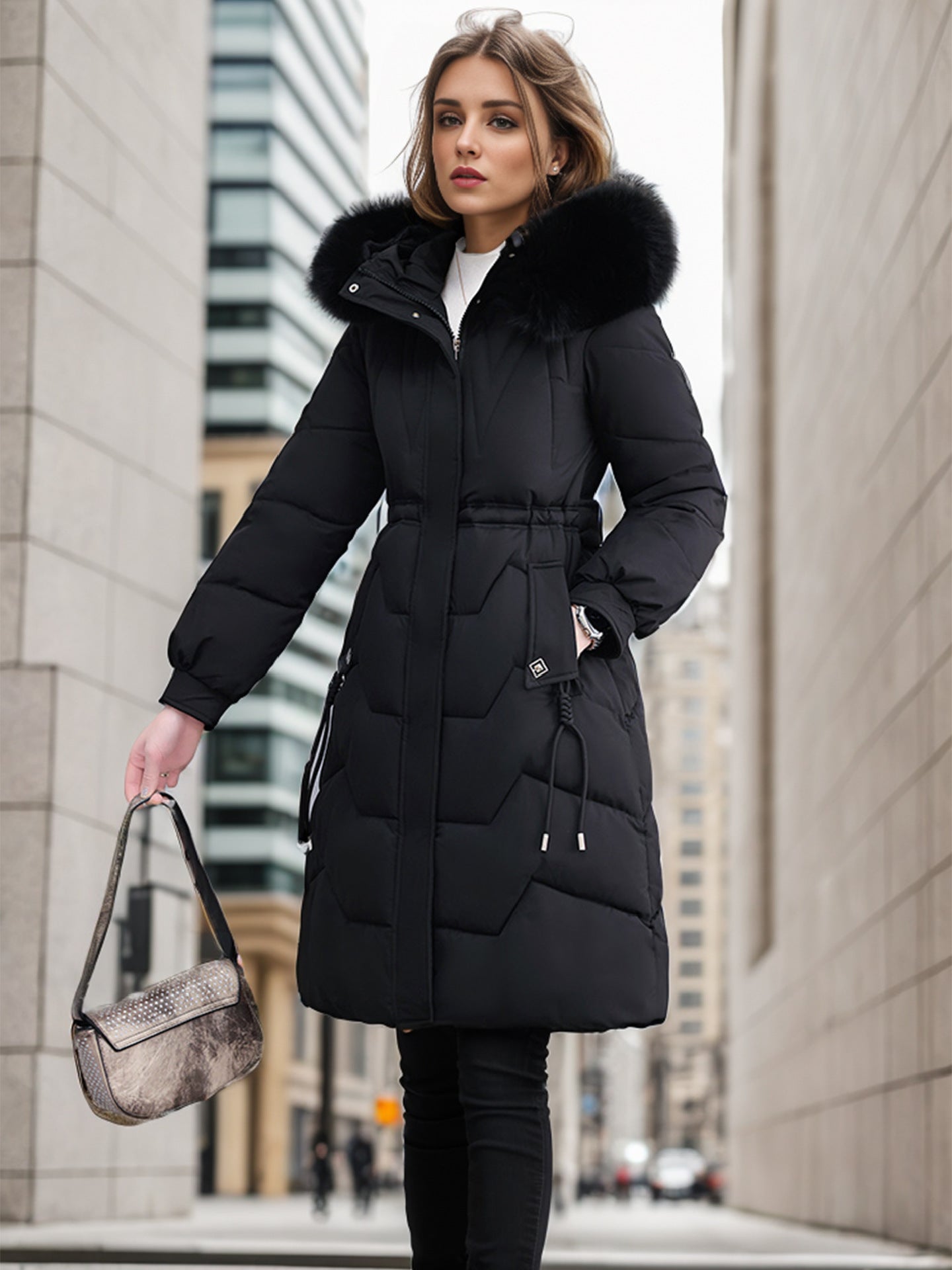 Streetwave Womens Elegant Insulated Winter Coat With Removable Faux Fur Collar For Cold Weather