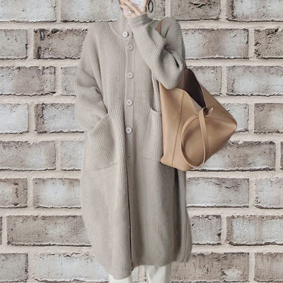 Street-Wave Longline Knit Cardigan For Women With Button Closure And Patch Pockets