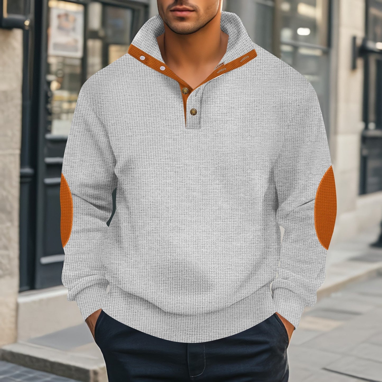 Street Wave Men Henley Pullover With Textured Knit And Contrast Accents For Everyday Casual Wear