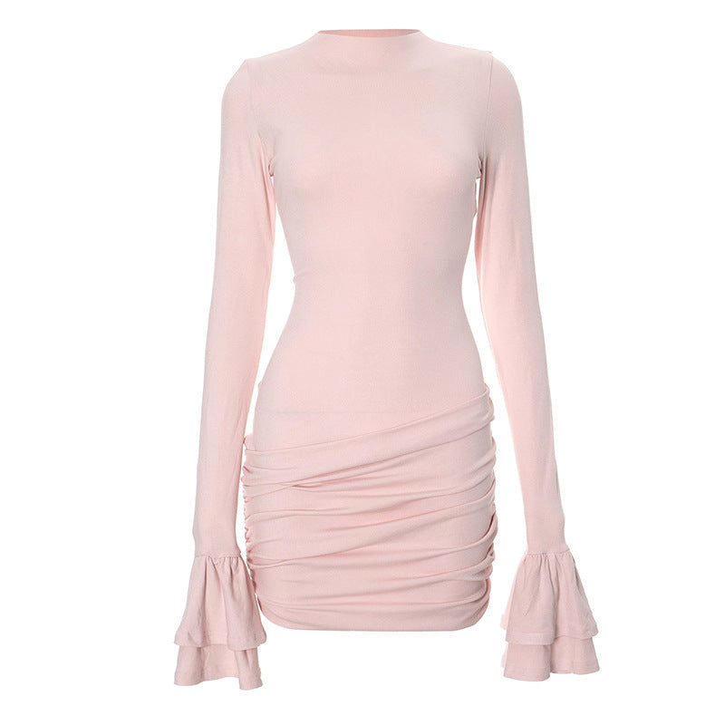 Streetwave Fitted Mini Dress With Ruched Waist And Voluminous Sleeves For Women Evening Glam Look