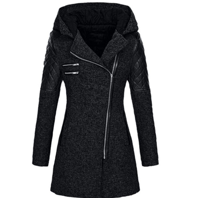 Street-Wave Hooded Coat for Women Lightweight Patchwork with Quilted Arm Panels Casual Everyday Outerwear