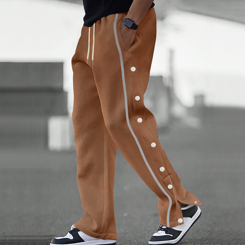Street-wave Mens Snap Button Joggers Ultra Comfortable Loose Fit Breathable Athleisure Pants