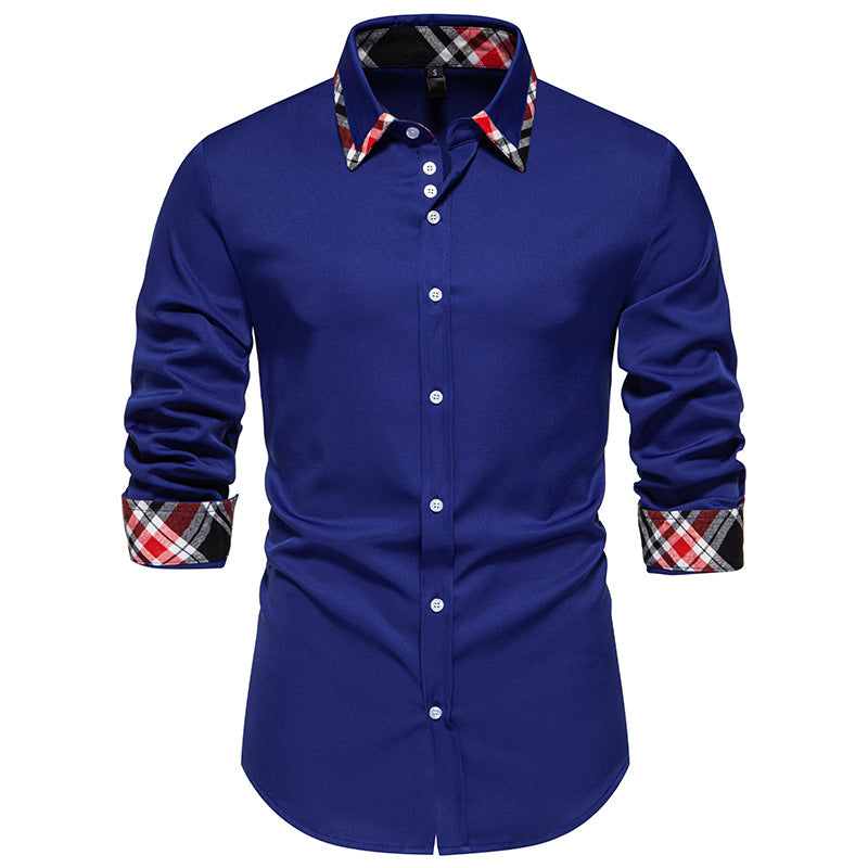 Streetwave Men's Elegant Long Sleeve Shirt With Contrasting Plaid Details For Office And Casual Wear