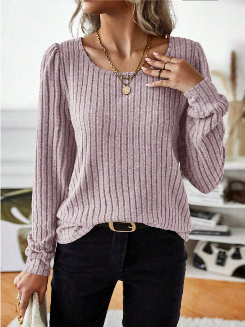 Streetwave Striped Puff Sleeve Sweater For Women Cozy Cotton Blend Knit Top Office Or Casual Wear