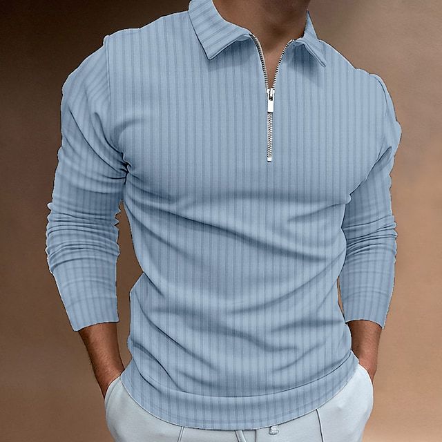 Streetwave Mens Zip Polo Shirt With Stripes Modern Comfortable Polo For Fashion Forward Men