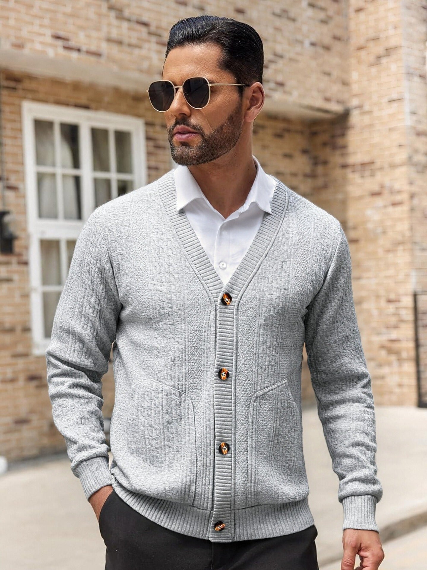 Street Wave Mens Knit Cardigan With Practical Pockets And Unique Textured Finish