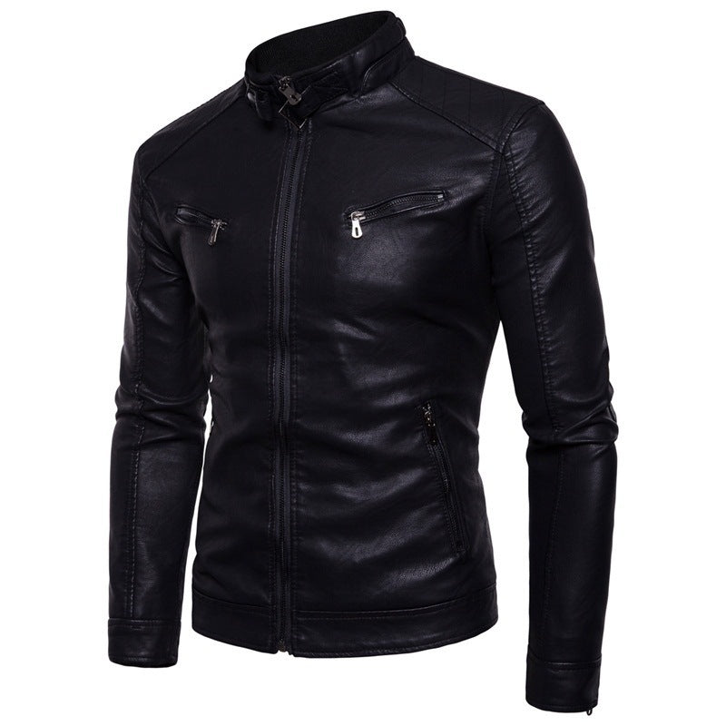 Street-Wave Mens Faux Leather Motorcycle Jacket With Stand Collar For Style Conscious Bikers