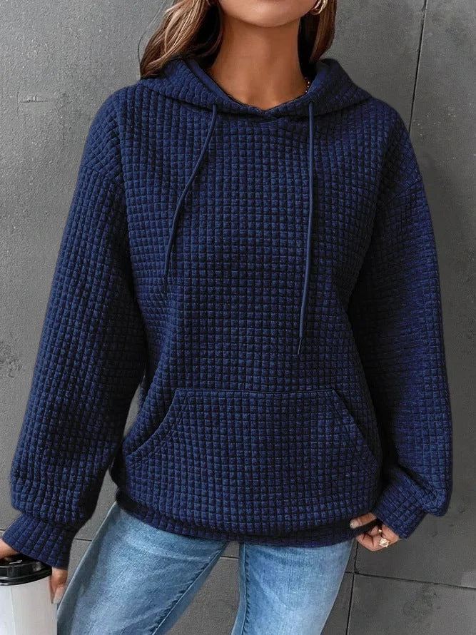 Women Waffle Knit Hoodie by Street Wave With Kangaroo Pocket Cozy All Day Comfort Casual Fit