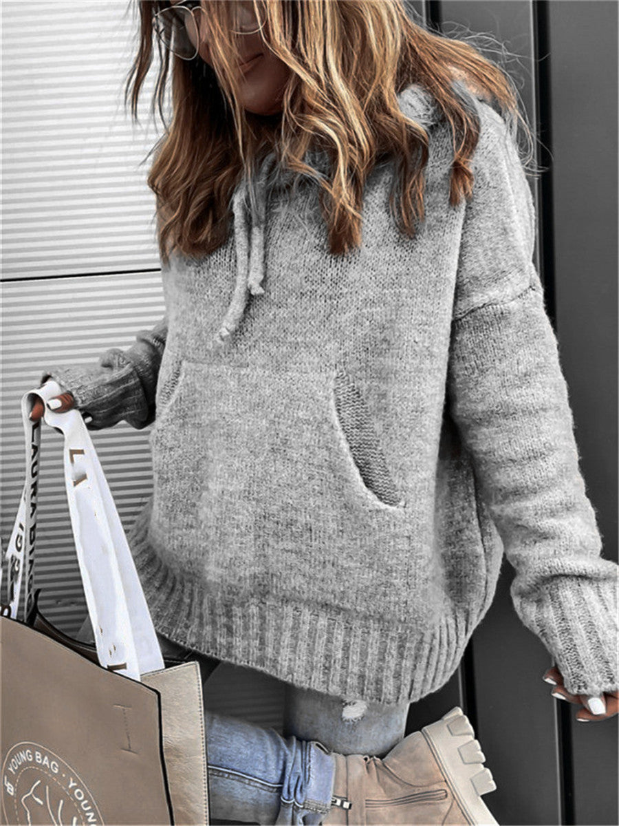 Street-wave Women Cozy Hooded Sweater With Structured Knit