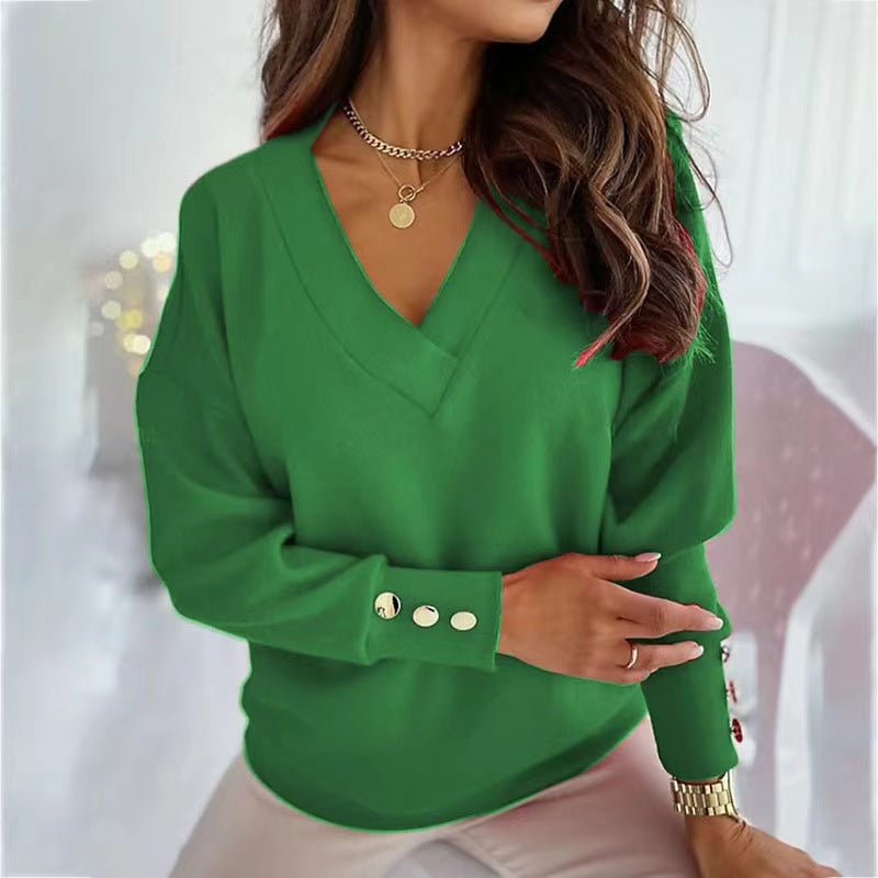 Street Wave Women V Neck Sweater Oversized Cozy Knit Pullover For Casual Chic Everyday