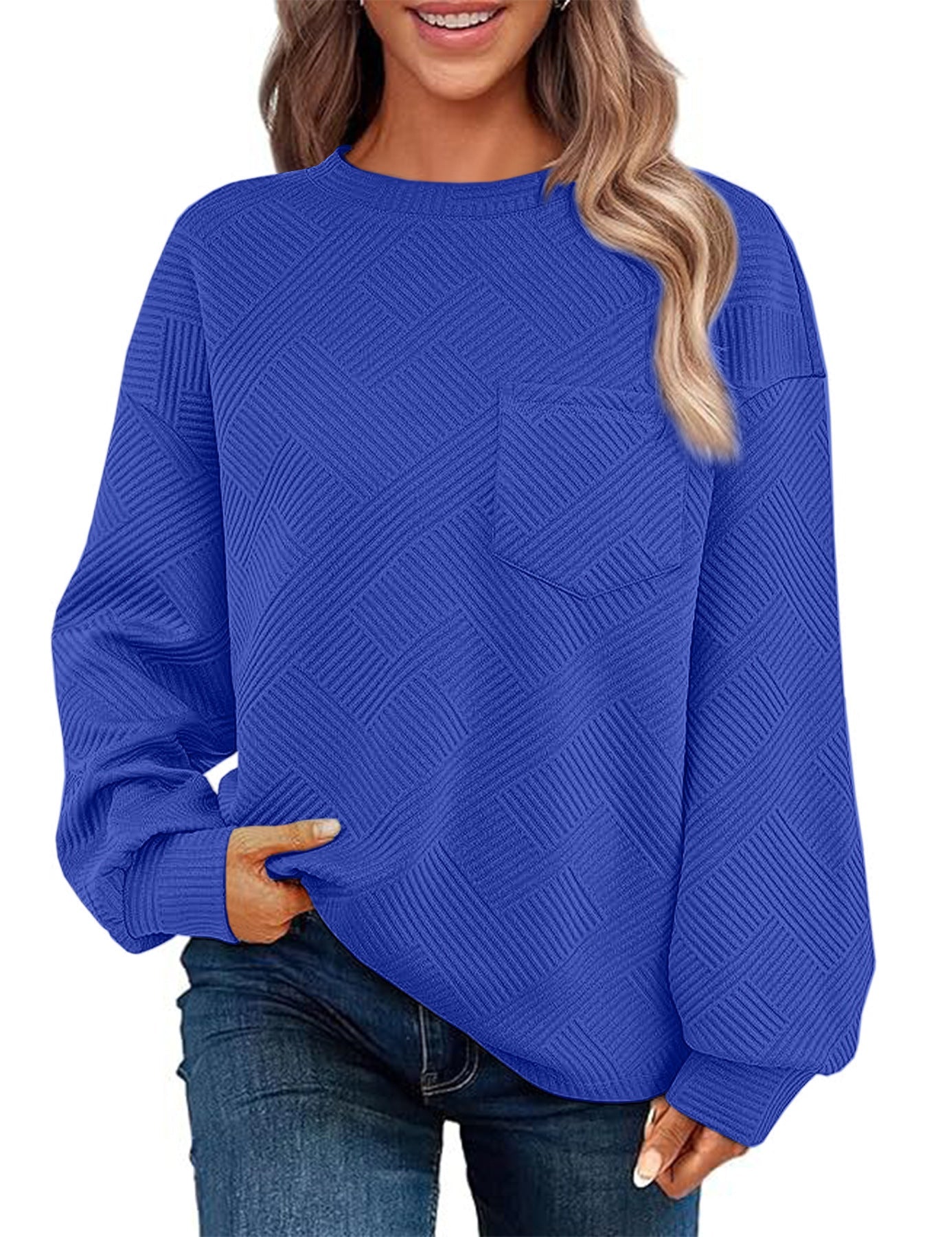 Streetwave Women Cozy Structured Knit Sweater With Front Pocket Casual Everyday Pullover
