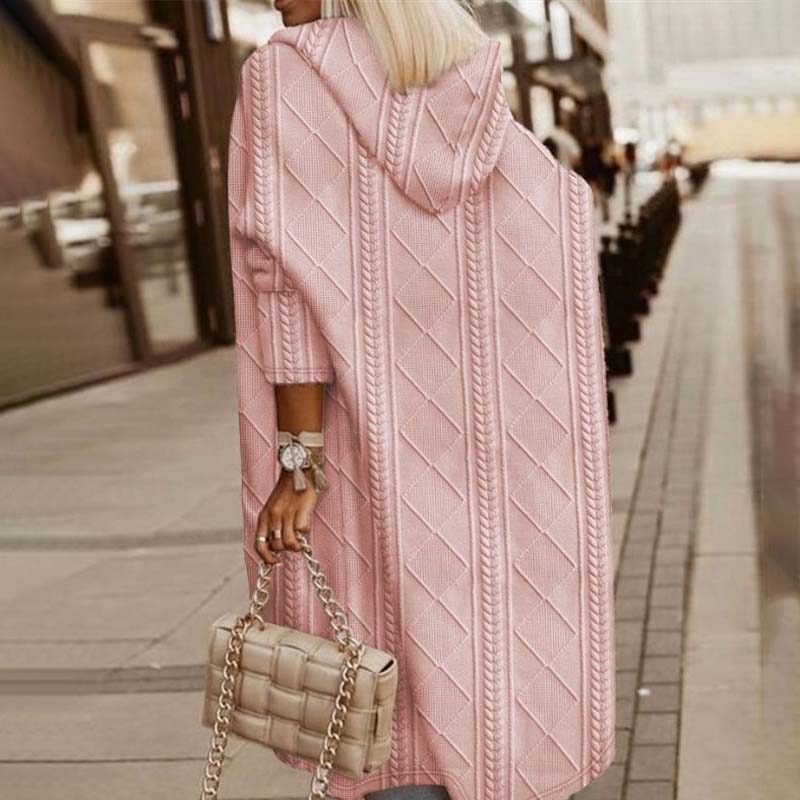 Street-wave Hooded Knit Cardigan For Women Cozy All Season Cotton Polyester Blend With Pockets