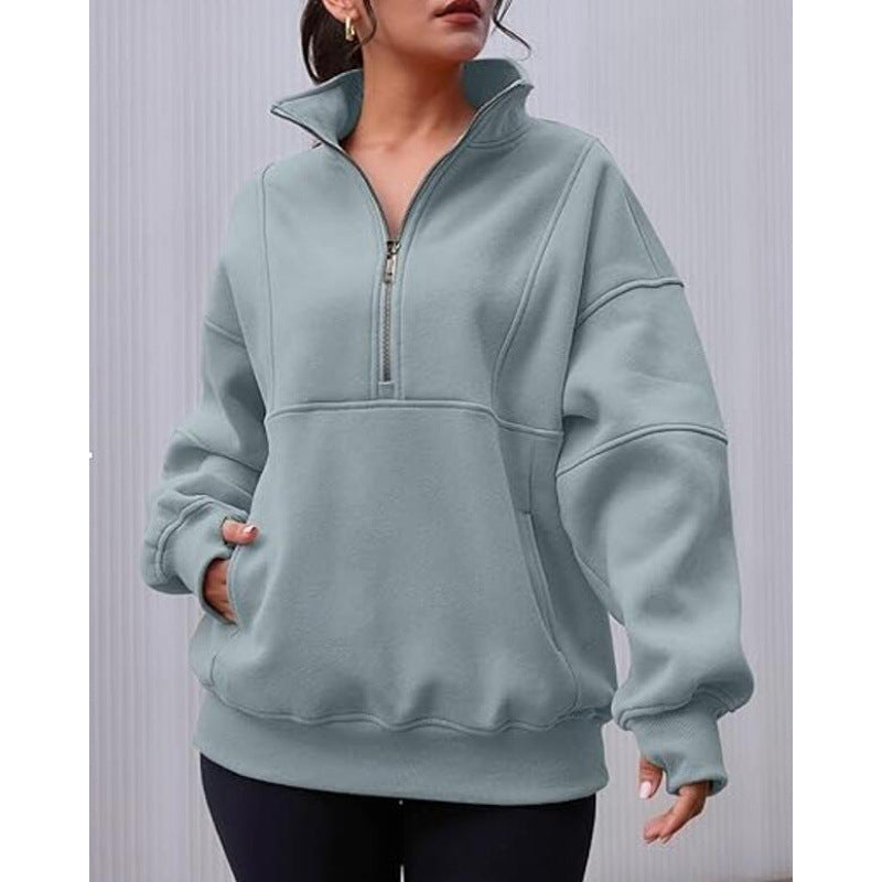 Street-wave Women's Oversized Half Zip Sweatshirt For Effortless Comfort And Style