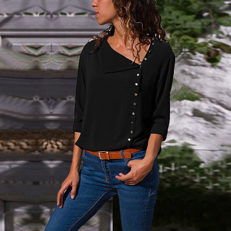 Street-wave Women Button-Up Relaxed Fit Blouse Breathable Lightweight For Work And Casual