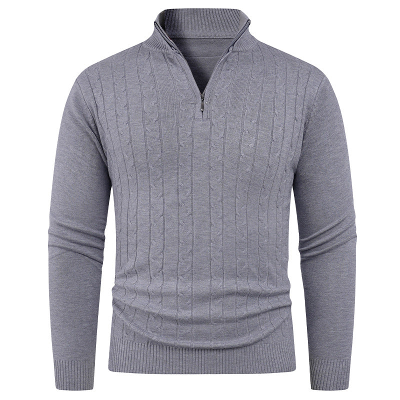 Mens Structured Knit Pullover With Zip Collar Street Wave For Modern Men Breathable Comfort