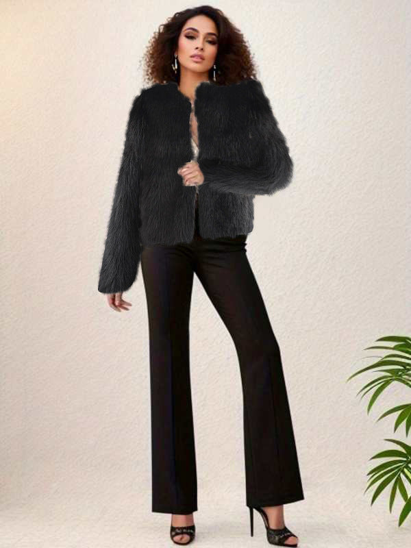 Street-wave Women's Luxurious Faux Fur Jacket With Short Cut And Voluminous Sleeves