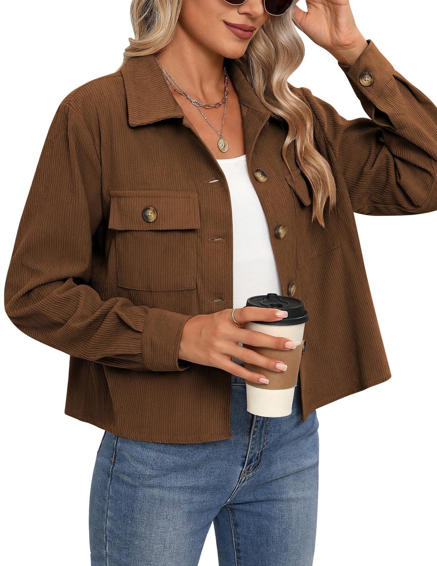 Streetwave Women Corduroy Jacket With Two Chest Pockets Chic Cozy Everyday Essential