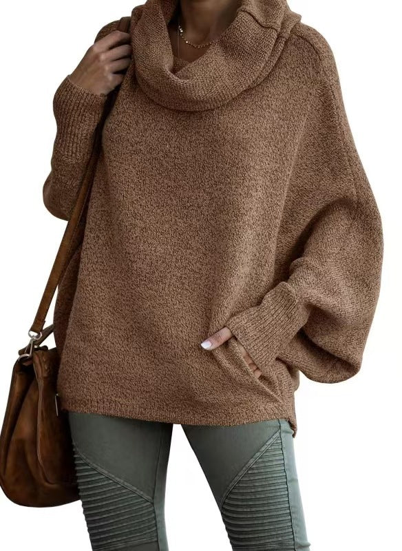 Womens Oversized Knit Sweater With Roll Neck Street Wave Cozy Soft Pullover For Casual Everyday Wear