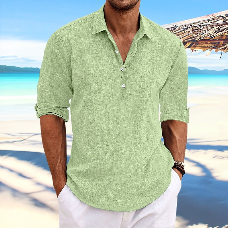 Street-Wave Mens Textured Long Sleeve Henley Shirt For Casual Comfort And Everyday Style