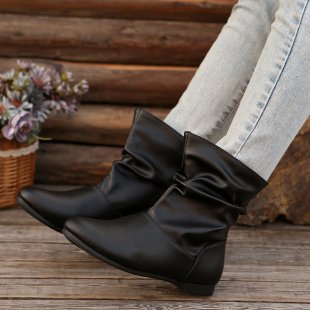 Street-wave Women's Ankle Boots With Elegant Ruffle Design And Soft Upper Material
