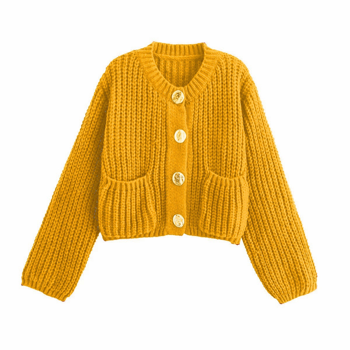 Street-Wave Womens Cozy Chunky Knit Cardigan With Decorative Buttons And Pockets