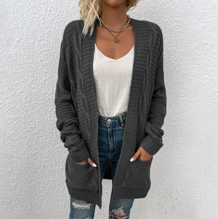 Chunky Knit Cardigan For Women Street Wave Cozy Structured Design With Large Pockets