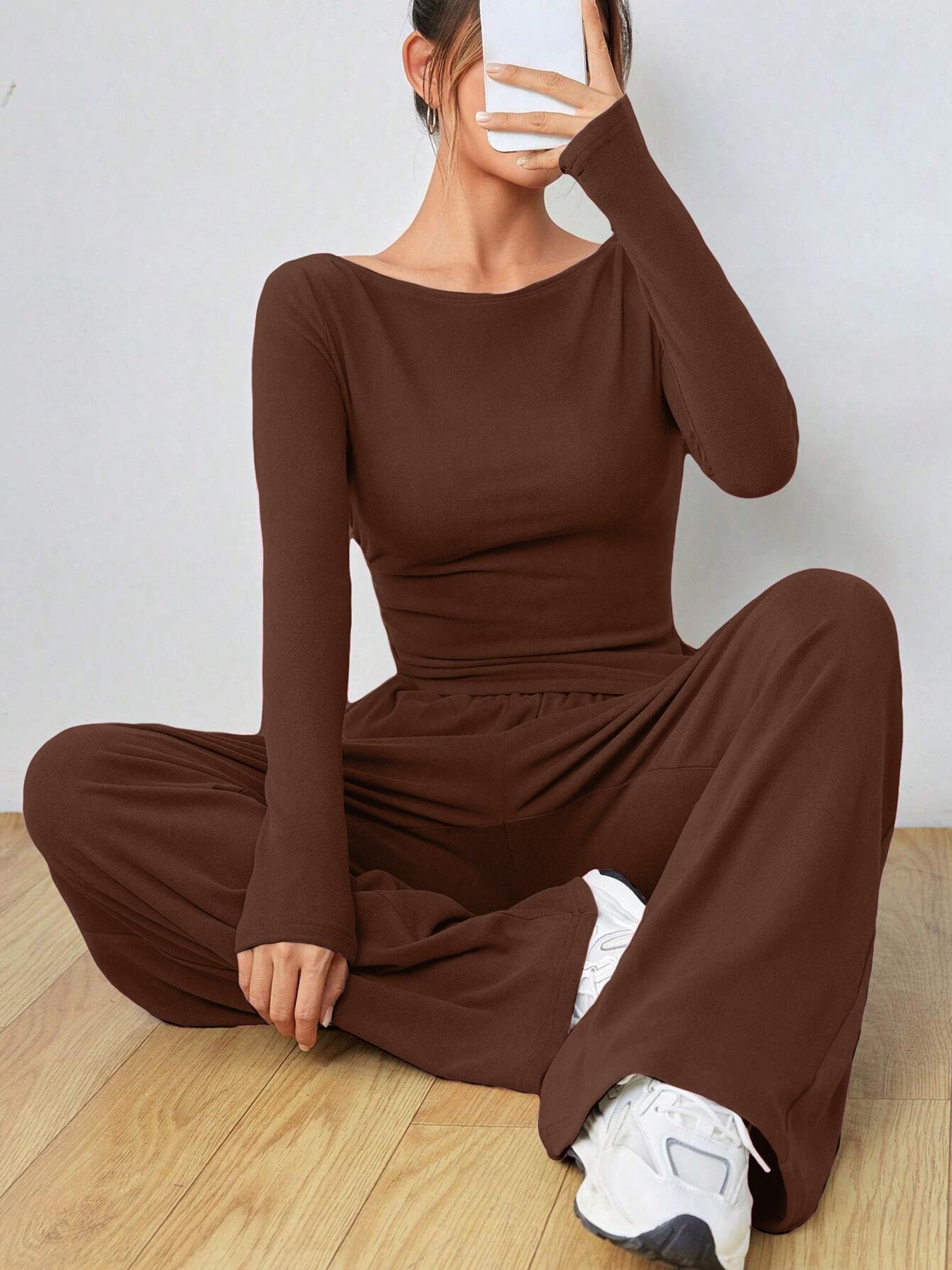 Streetwave Olive Green Women Lounge Set Ultra Cozy Long Sleeve Top Wide Leg Pants For Stylish Comfort