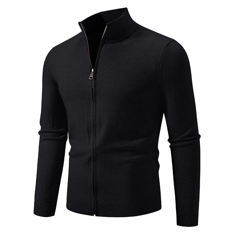 Streetwave Men's Knit Cardigan With Stand Collar And Zip Premium Everyday Essential