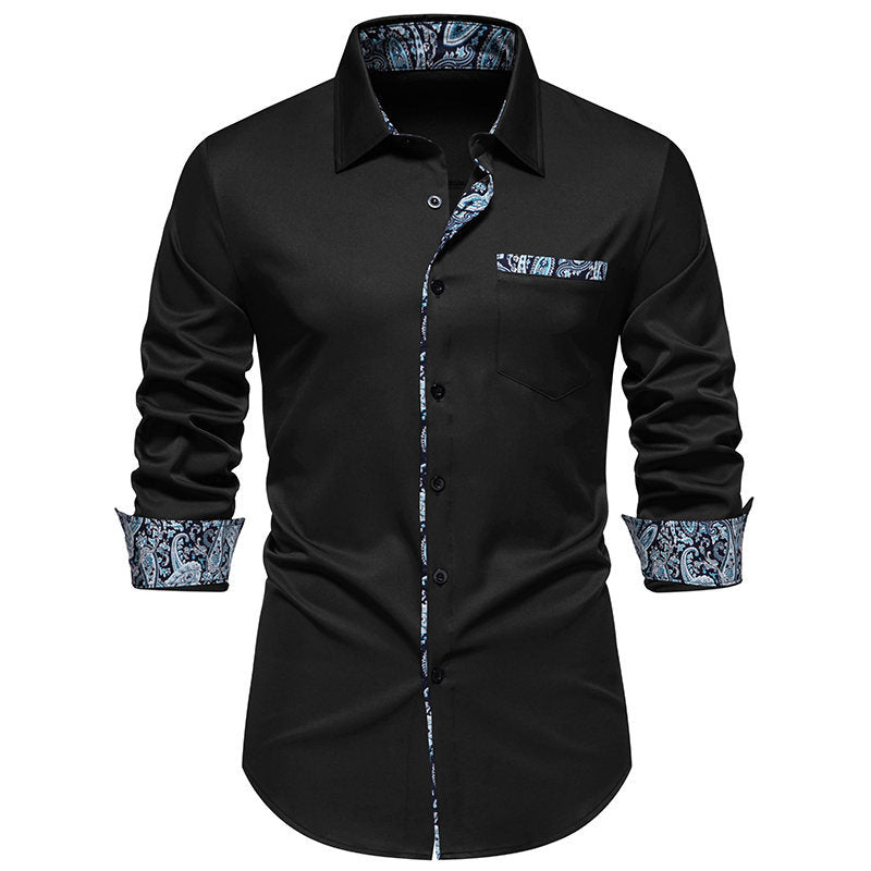 Street Wave Mens Paisley Pattern Long Sleeve Shirt With Breathable Cotton Comfort Versatile For Formal Or Casual Wear