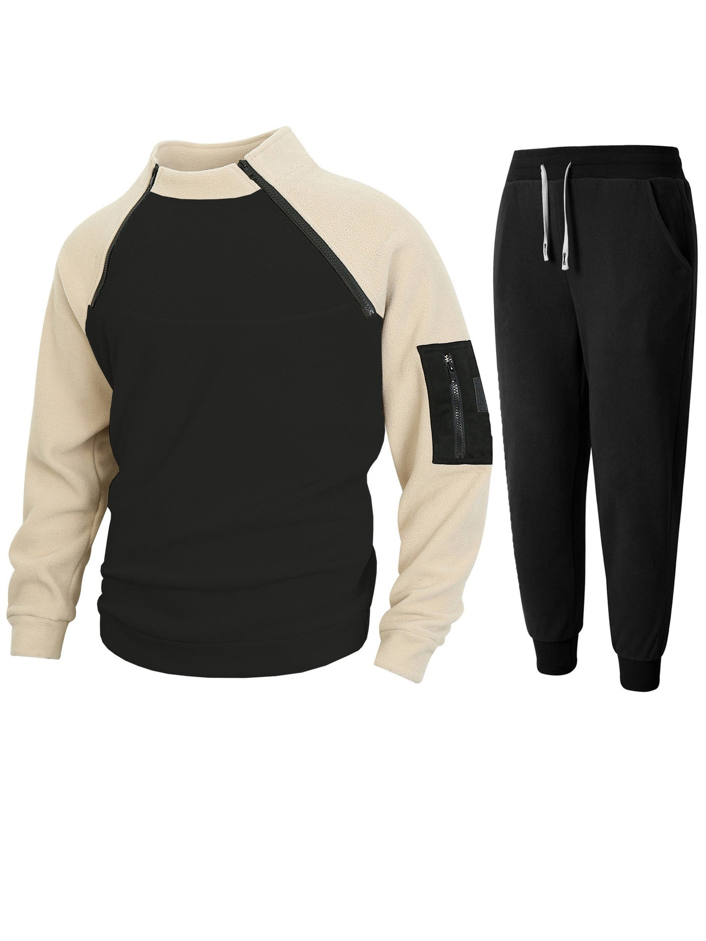 Street-wave Men's Functional Fleece Pullover With Stand Collar And Zip Arm Pocket For Active Lifestyles