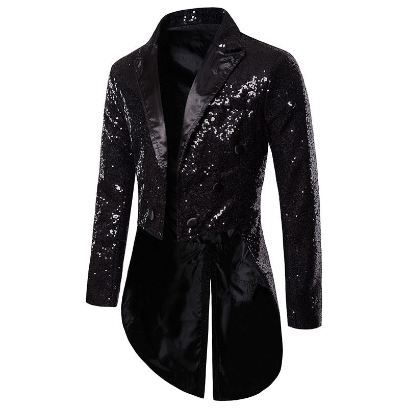 Street Wave Sequin Blazer for Men With Elegant Cut and Asymmetric Design Glamorous Party Jacket
