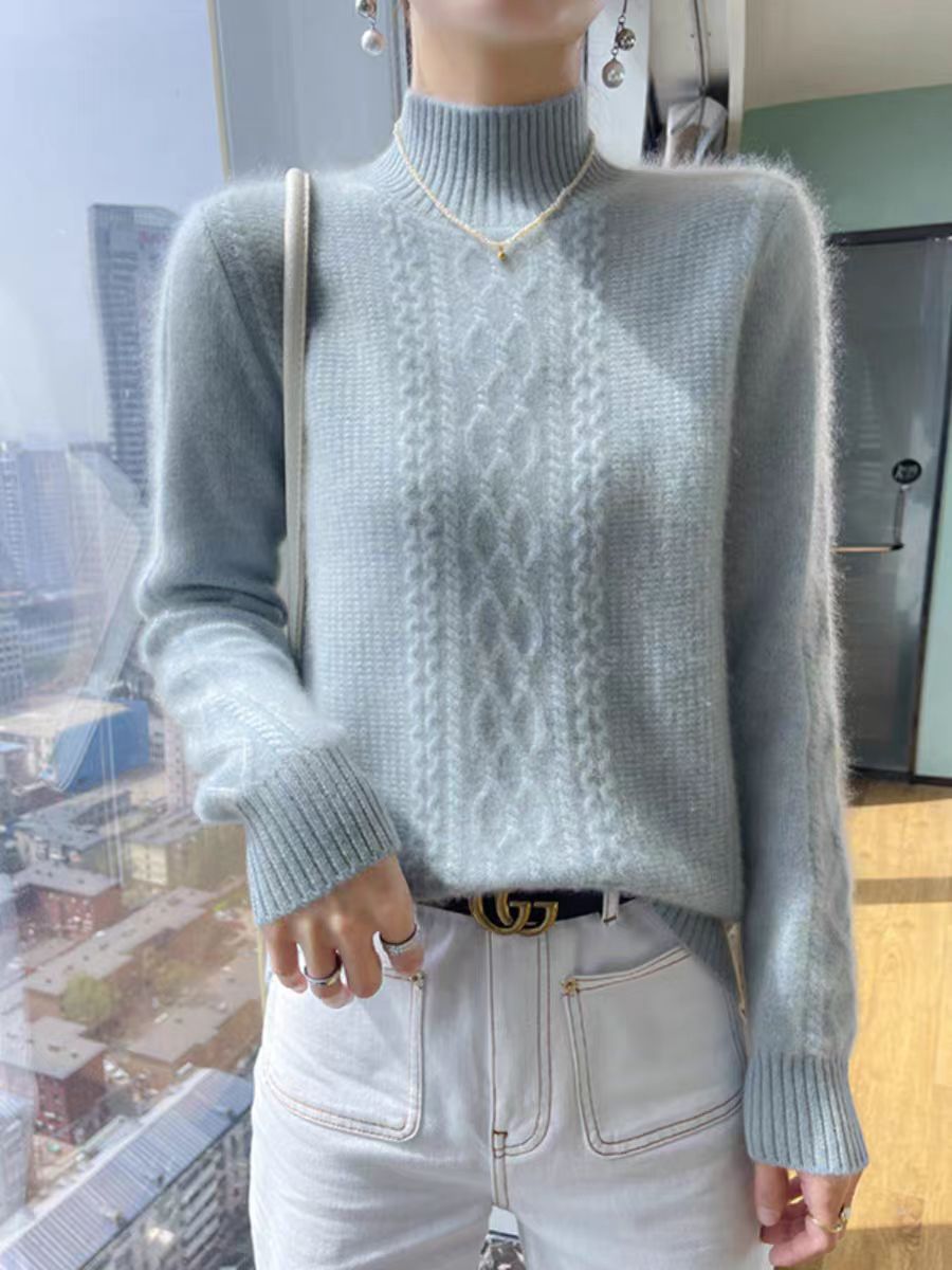 Street Wave Women Cable Knit Sweater With High Collar And Elegant Cable Pattern Cozy Warmth