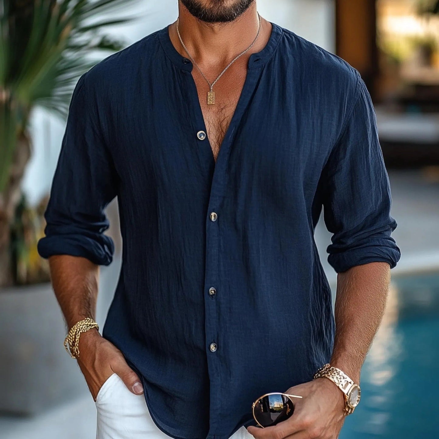 Street-Wave Men's Lightweight Button-Front Shirt With Breathable Comfort For Casual Or Smart Casual Wear