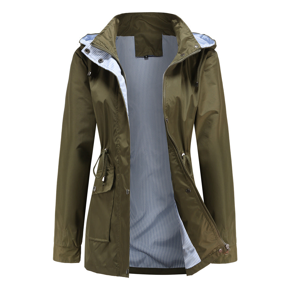 Street-wave Womens Waterproof Rain Jacket With Hood And Adjustable Drawstring Waist