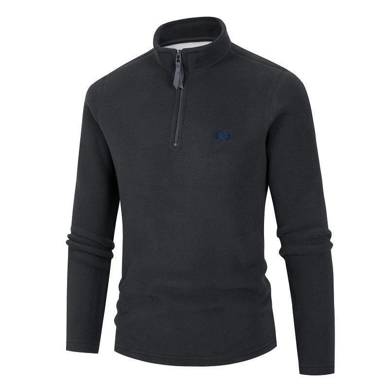 Street-Wave Men's Fleece Pullover With Stand Collar And Zipper For Cozy Warmth And Versatile Everyday Wear