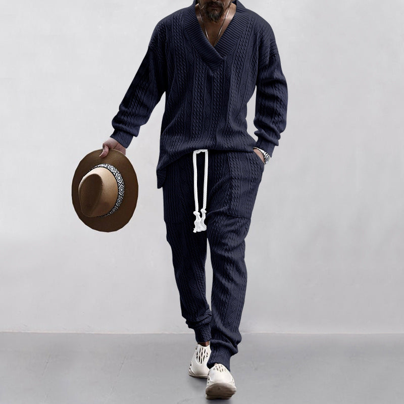 Street-Wave Mens Knit Tracksuit Set Breathable Cotton Blend Comfort For Everyday Wear