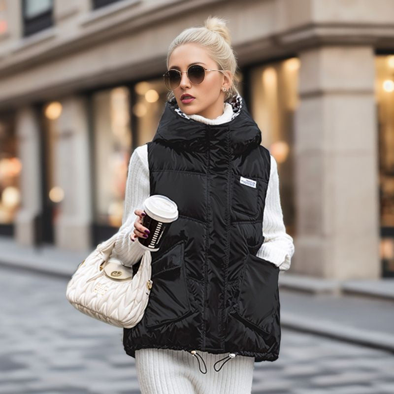 Street-wave Women's Quilted Winter Vest With Adjustable Hood And Functional Pockets For City Chic