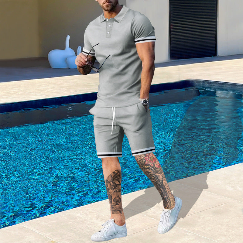 Street Wave Men's Polo Shirt And Shorts Set With Sporty Accents For Summer Comfort