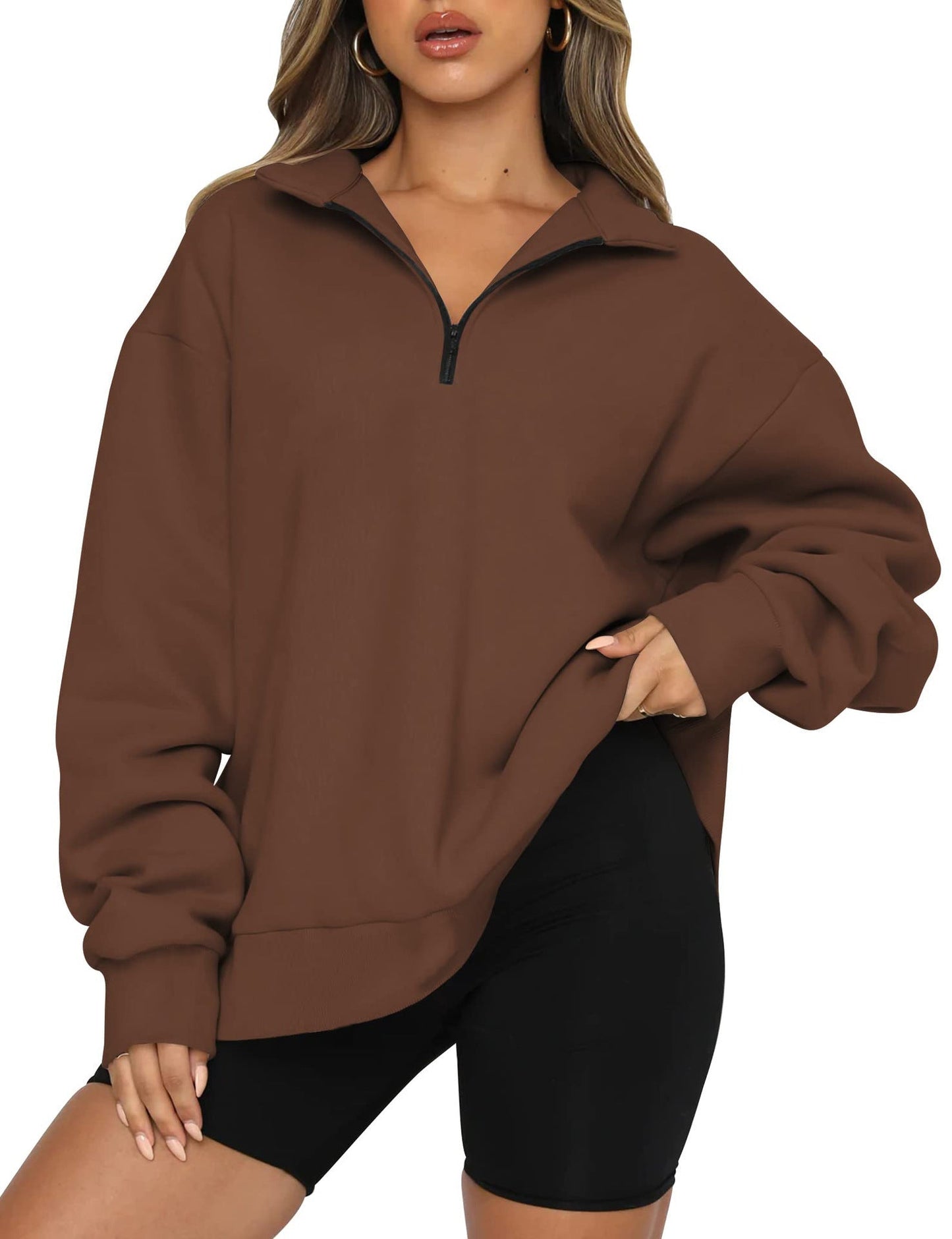 Streetwave Womens Oversized Zip Sweatshirt With Short Front Zip Cozy Casual Fit Everyday