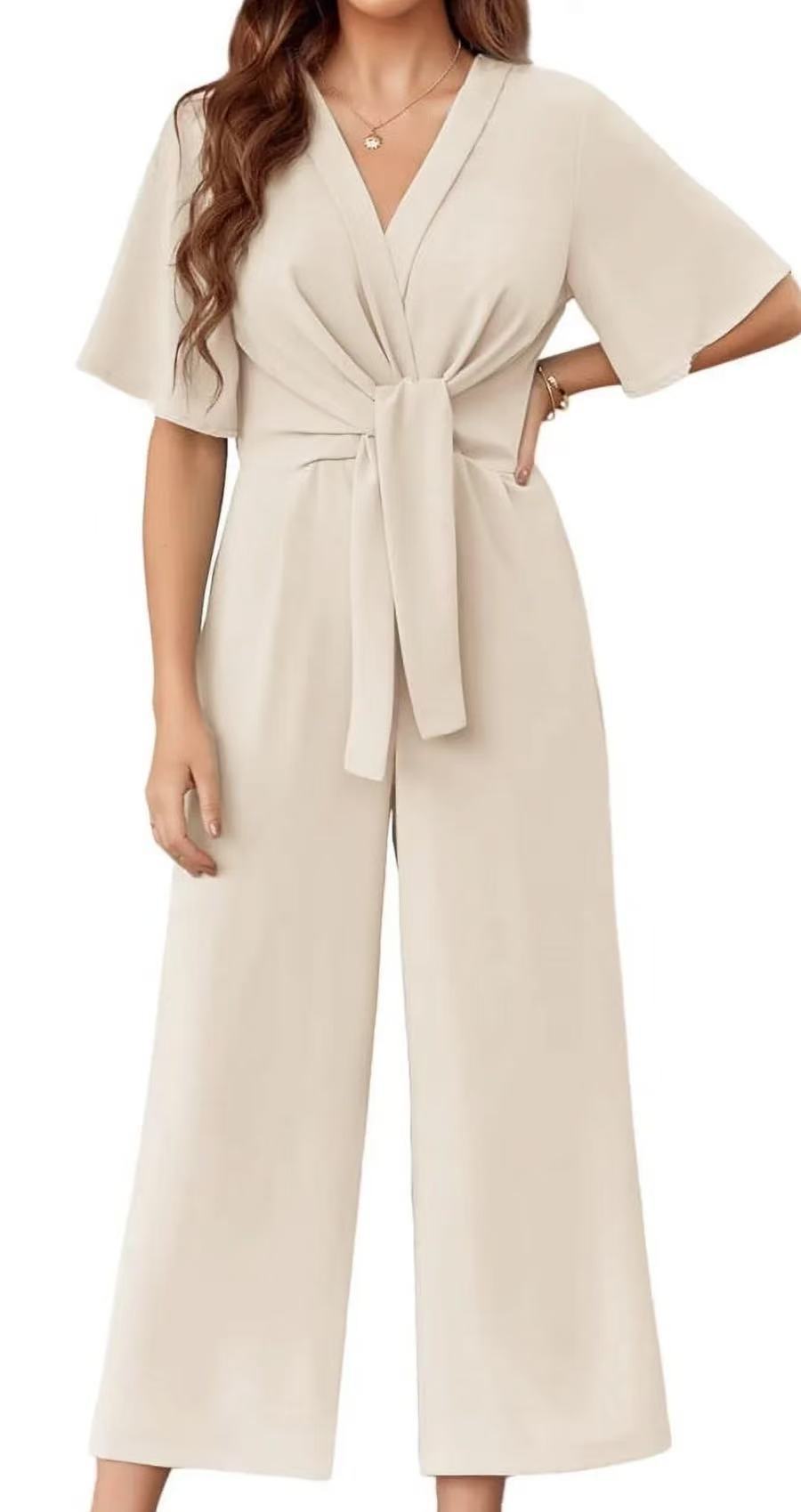 Street-Wave Wrap Jumpsuit For Women With Wide-Leg Silhouette And Waist Belt Elegant Versatile