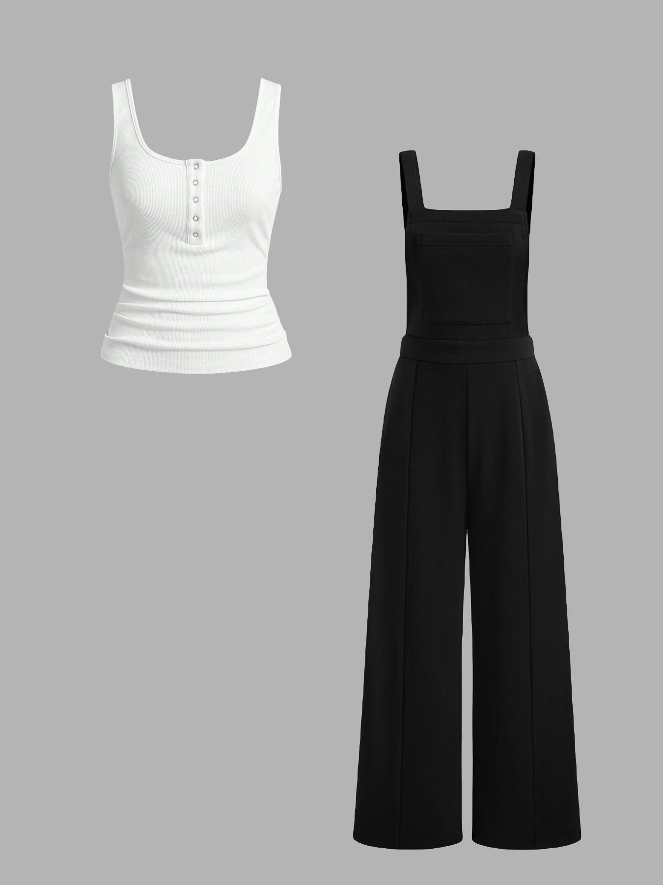 Street-wave Women Tank Top And Wide-Leg Overalls Set For Casual Comfort And Street Style