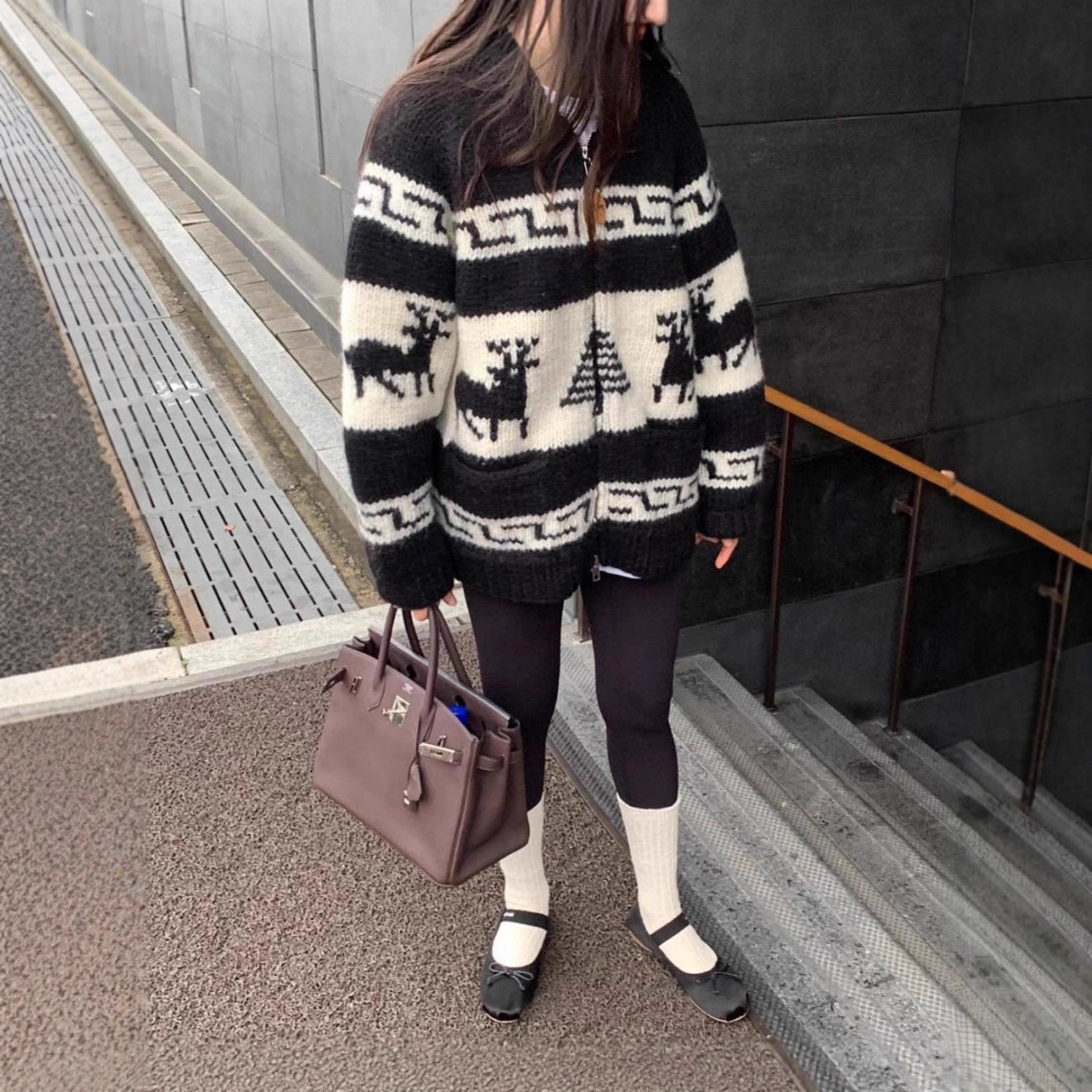 Streetwave Womens Knit Cardigan With Bold Reindeer Pattern And Premium Wool Blend For Cozy Winter