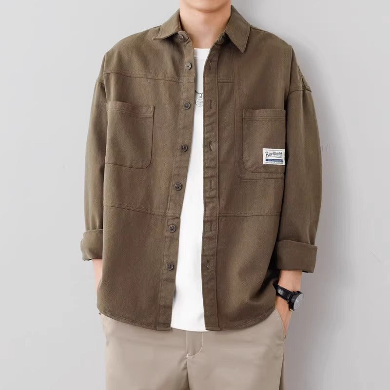 Street-Wave Mens Cotton Overshirt Jacket With Relaxed Fit Button Closure
