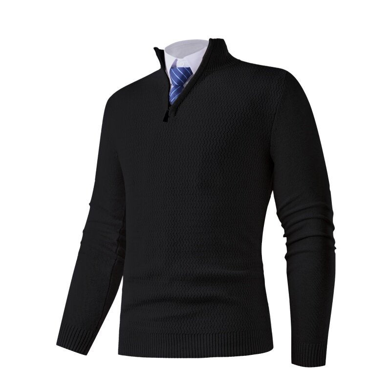 Street-wave Men's Knit Pullover With Stand Collar Textured Design Soft Comfort All Season