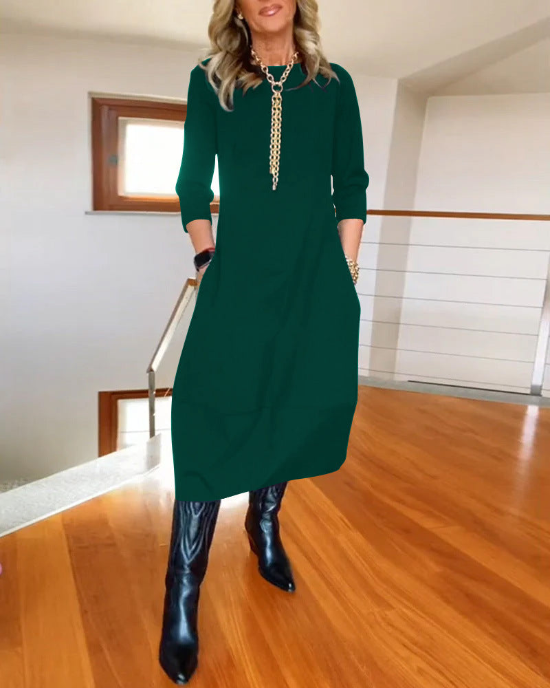 Women's Midi Dress with Side Slit and Fitted Design
