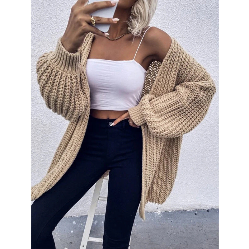 Street-Wave Cozy Chunky Knit Cardigan For Women With Oversized Sleeves And Open Front