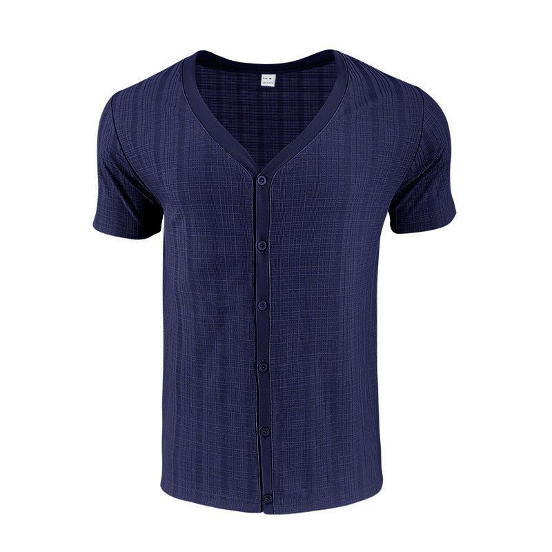 Street Wave Men's Short Sleeve Shirt With Structured Knit Texture For Effortless Casual Comfort